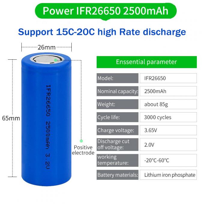 3.2V 2500mAh LFT 26650 LiFePO4 Battery 15C 20C 30C Discharge Rate