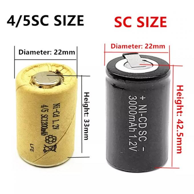 1.2V 4/5SC Size NiCd Rechargeable Batteries 1200mAh Sub C Nicd Battery Cell