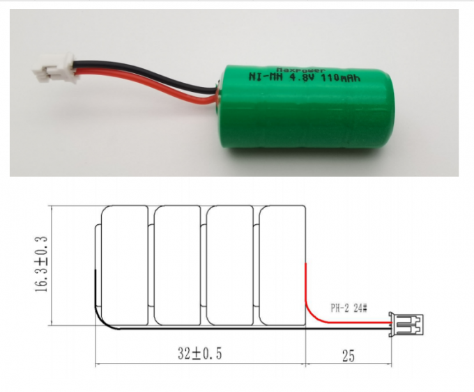 Rechargeable 110mAh 4.8V Ni-MH Button Battery Pack NiMH Button Battery ...
