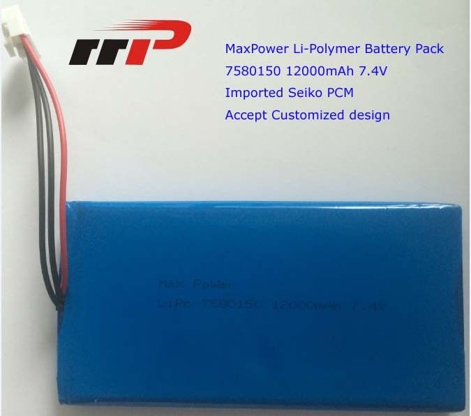 7.4V 12000mAh 7580150 Ultra Thin Lithium Polymer Battery High Capacity